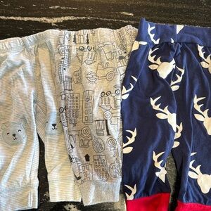 Carters and unbranded Baby pants 6 months, 3 pairs, bears, trucks, deer
